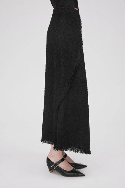 Edy Fringed Midi Skirt in Lightweight Tweed