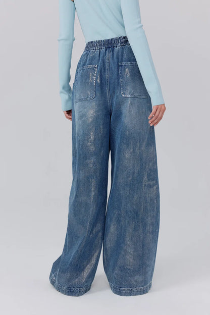 Bulb Shimmer Wide-leg Jeans in Cotton Denim