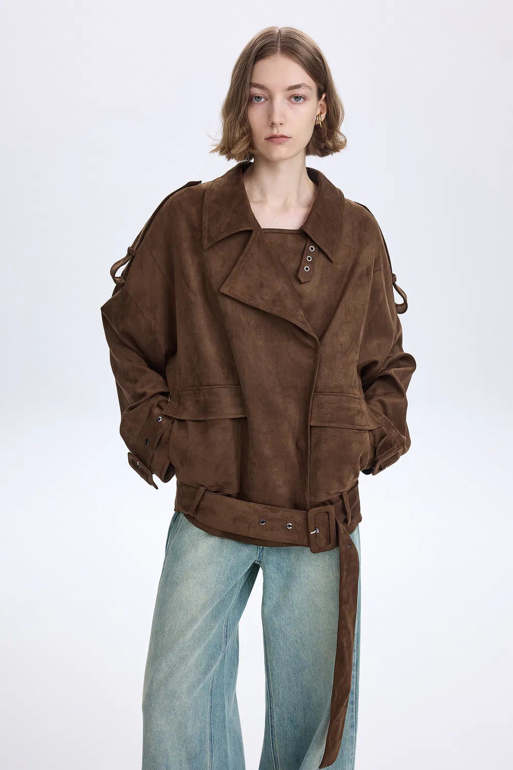 Hilda Short Trench in Lightweight Faux Suede