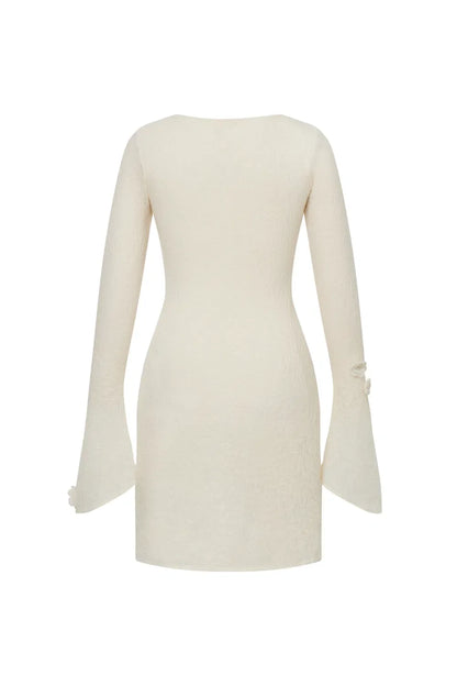 Esme Hand Crocheted Long Sleeved Short Dress in Merino Wool Blend