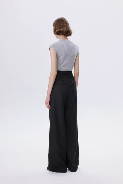 Ezra Wide Leg Trousers in Wool Twill