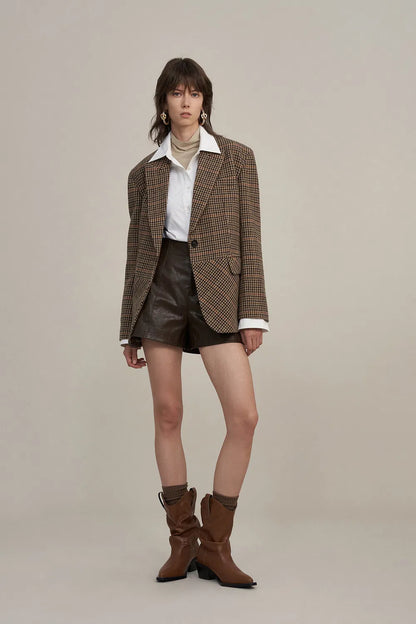 Meare Plaid Blazer in Merino Wool Blend Houndstooth