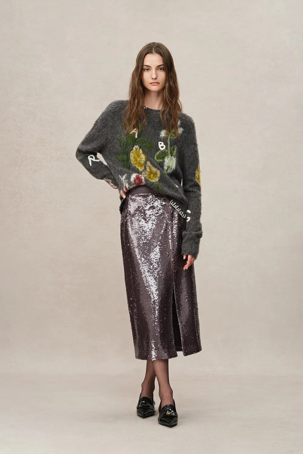 Layering Slit Midi Skirt in Shimmering Mermaid Sequins