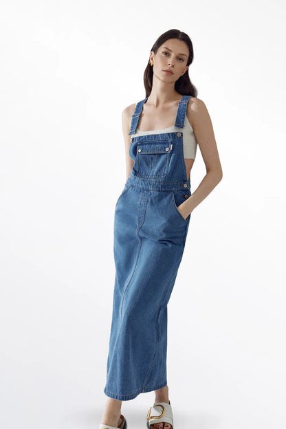 Milva Pinafore Dress in Cotton Denim