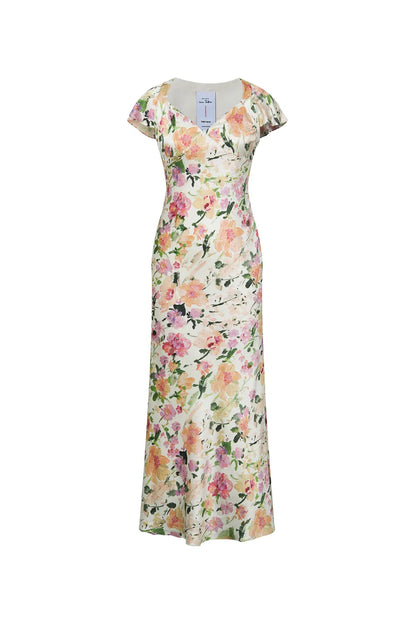 Corrine Flutter Sleeves Dress in Silk Viscose