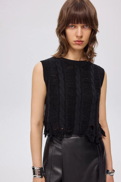 Chelsea Hand-frayed Hem Sleeveless Top in Wool Blend Knit