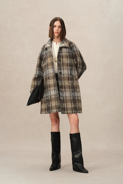 Mavis Plaid Coat in Brushed Single-Face Wool