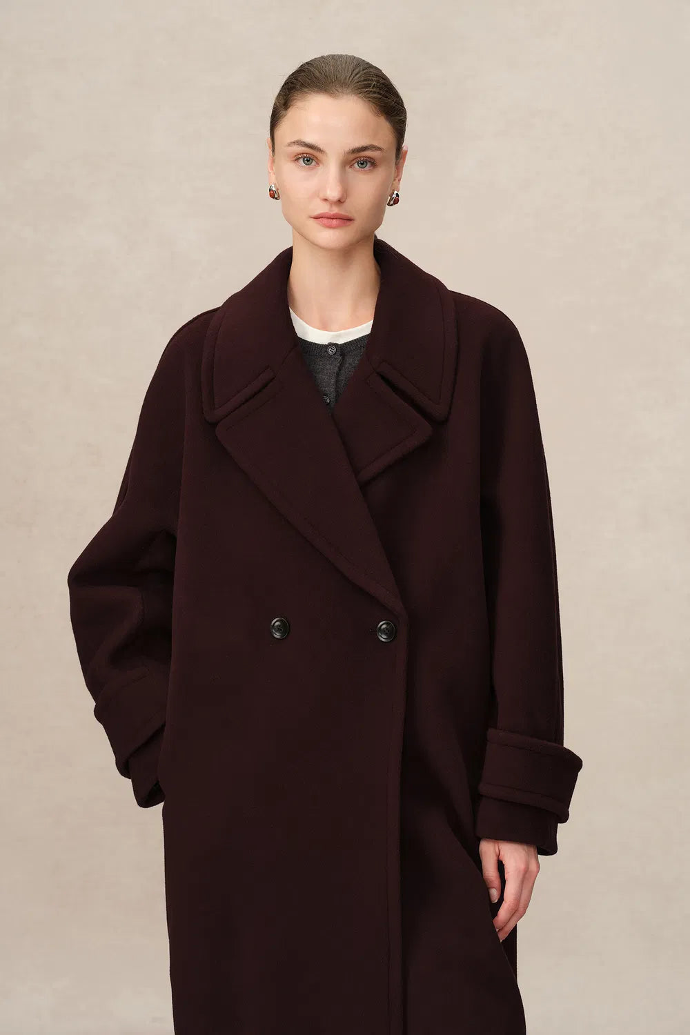 Emma Sailor Collar Oversized Coat in Merino Wool Single-Face Cloth