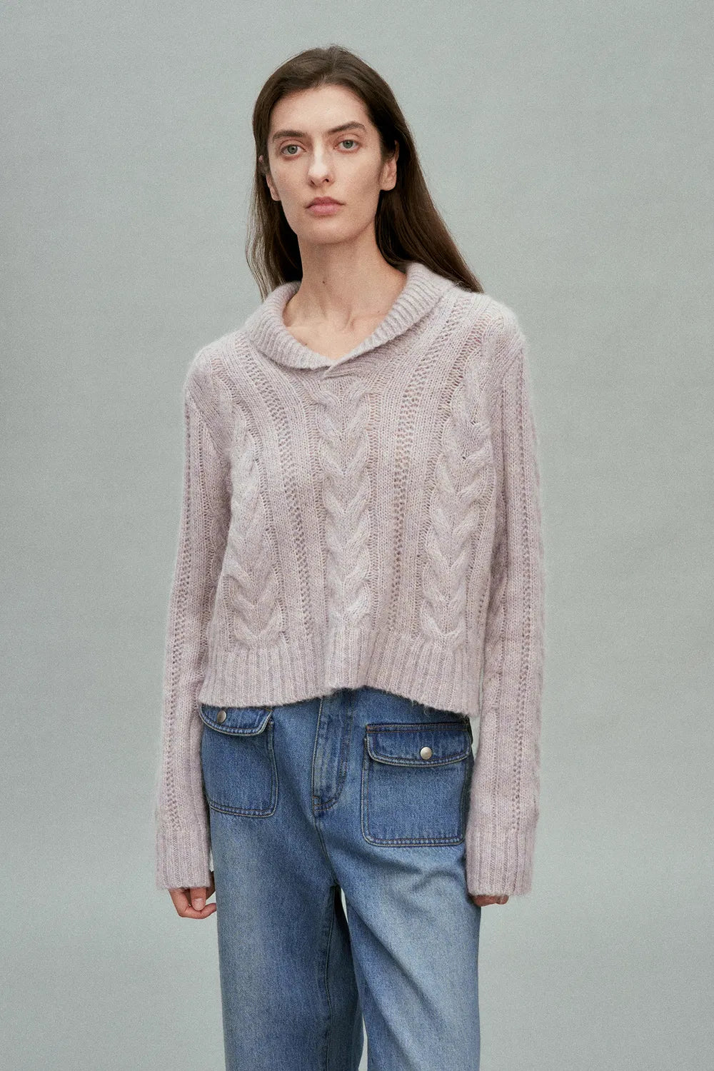 Moon Lapel Sweater in Kid Mohair-Wool Knit