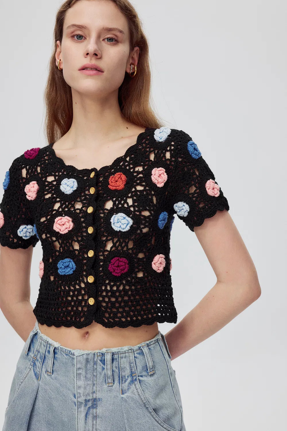 Alice Handcrafted Flora Crochet Top in Cotton Knit