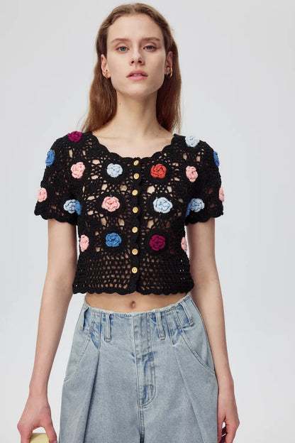 Alice Handcrafted Flora Crochet Top in Cotton Knit