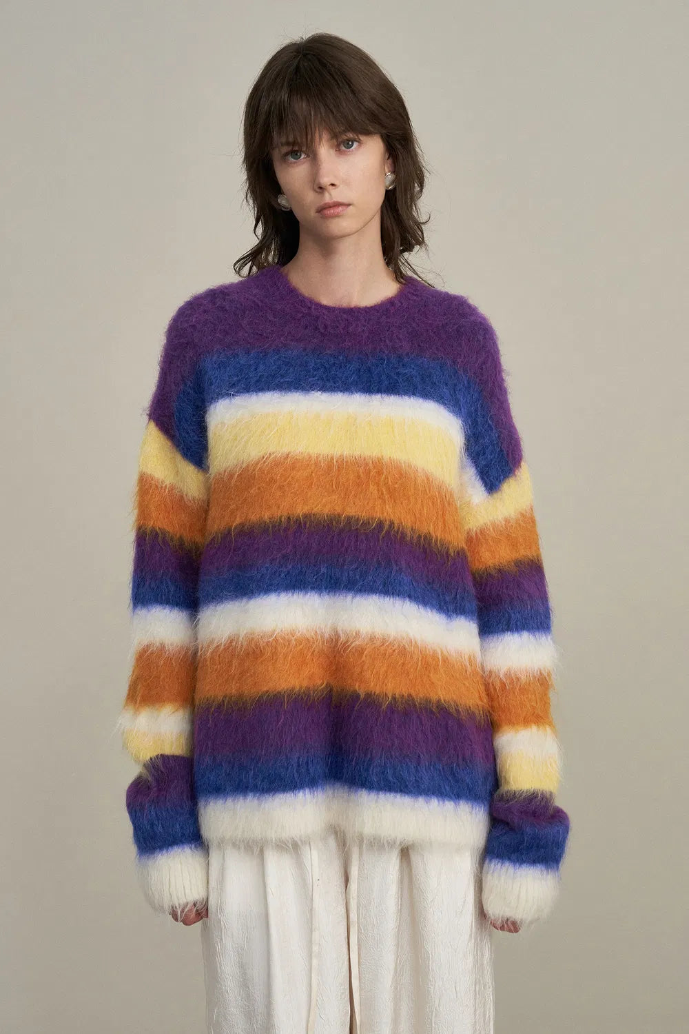 Marie Striped Knit Sweater in Alpaca Mohair Blend Knit