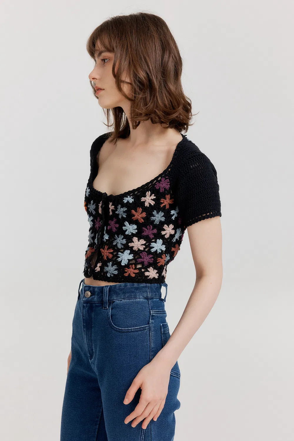 Daisy Handcrafted Flora Crochet Top in Cotton Knit