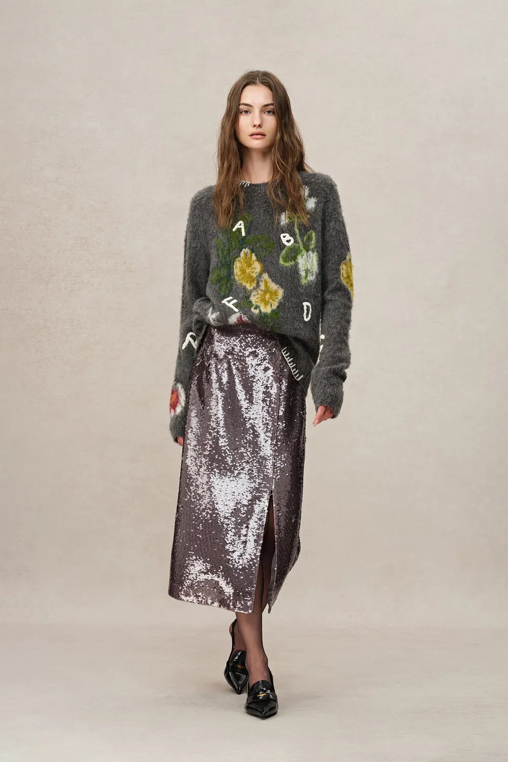 Layering Slit Midi Skirt in Shimmering Mermaid Sequins