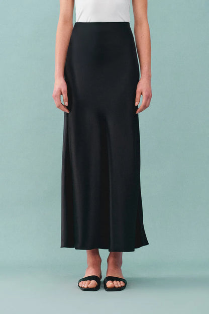 Moon Black Skirt in Premium Silky Satin