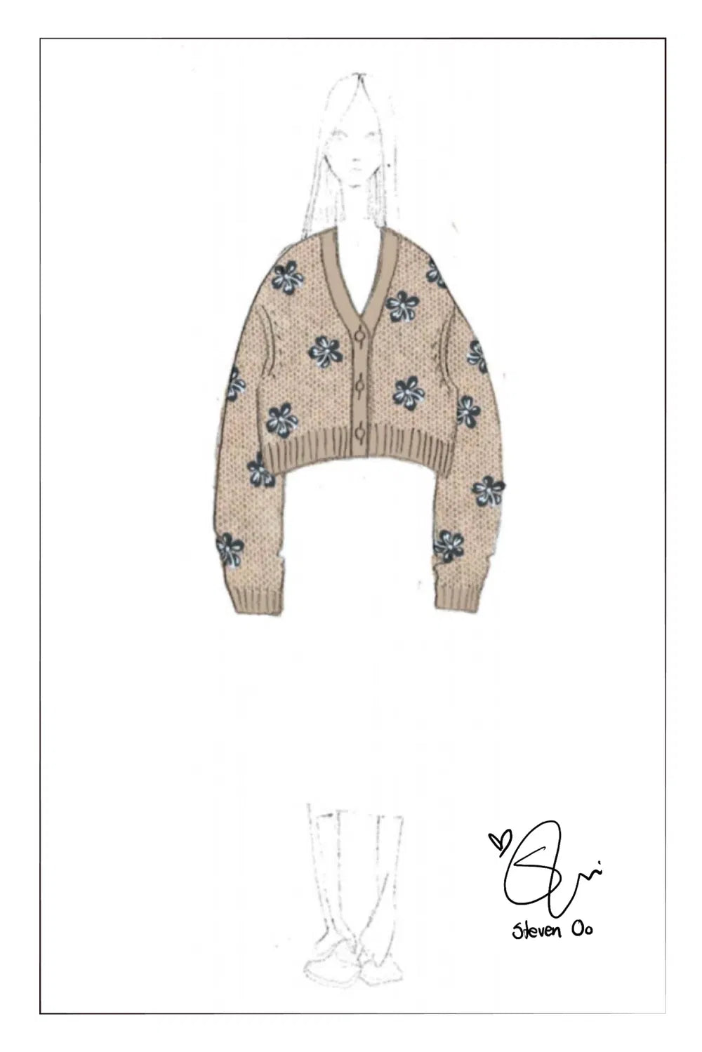 Flores Jacquard Cardigan in Tibetan Yak Down Knit