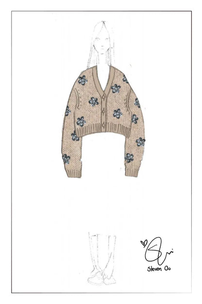 Flores Jacquard Cardigan in Tibetan Yak Down Knit