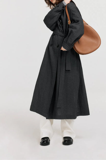 Gizele Detachable Belt Trench Coat in Linen Blend