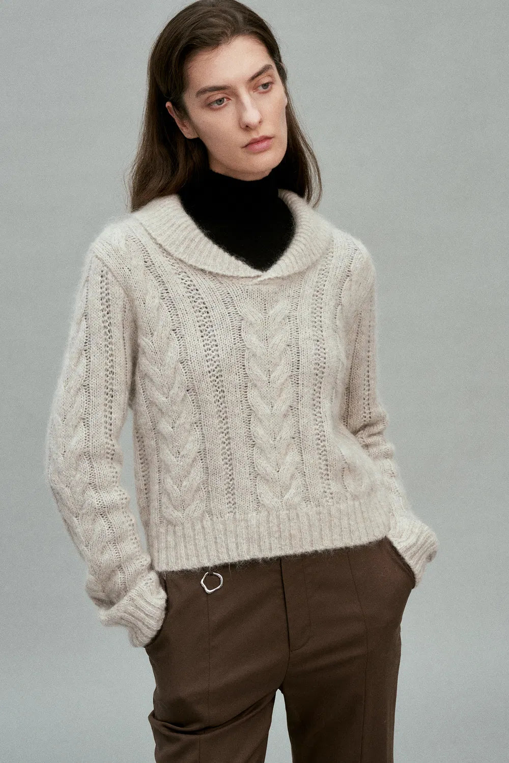 Moon Lapel Sweater in Kid Mohair-Wool Knit