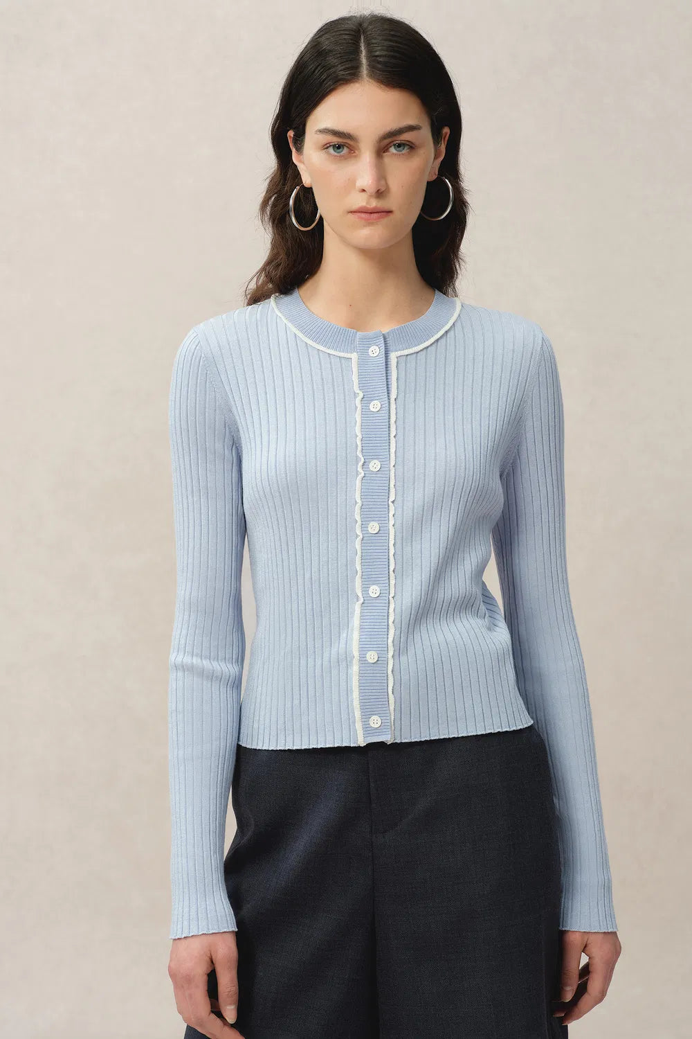 Niki Blue Cardigan in Lyocell Blend Knit