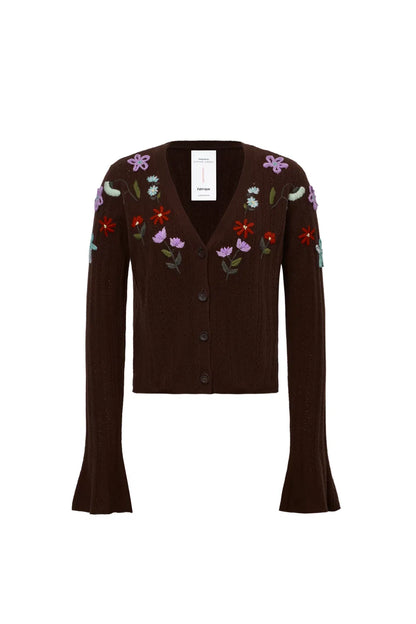 Christabel Floral Fitted Cardigan in Merino Wool Knit