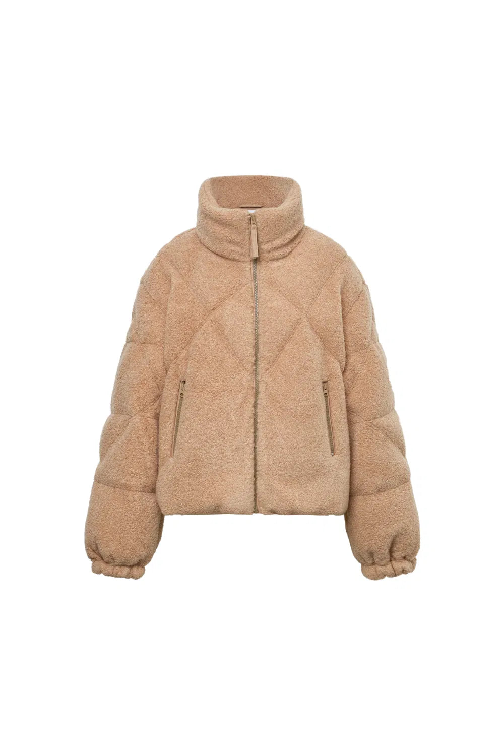 Cropy Cropped Stand Collar Duck Down Puffer Jacket in Fluffy Teddy Fleece