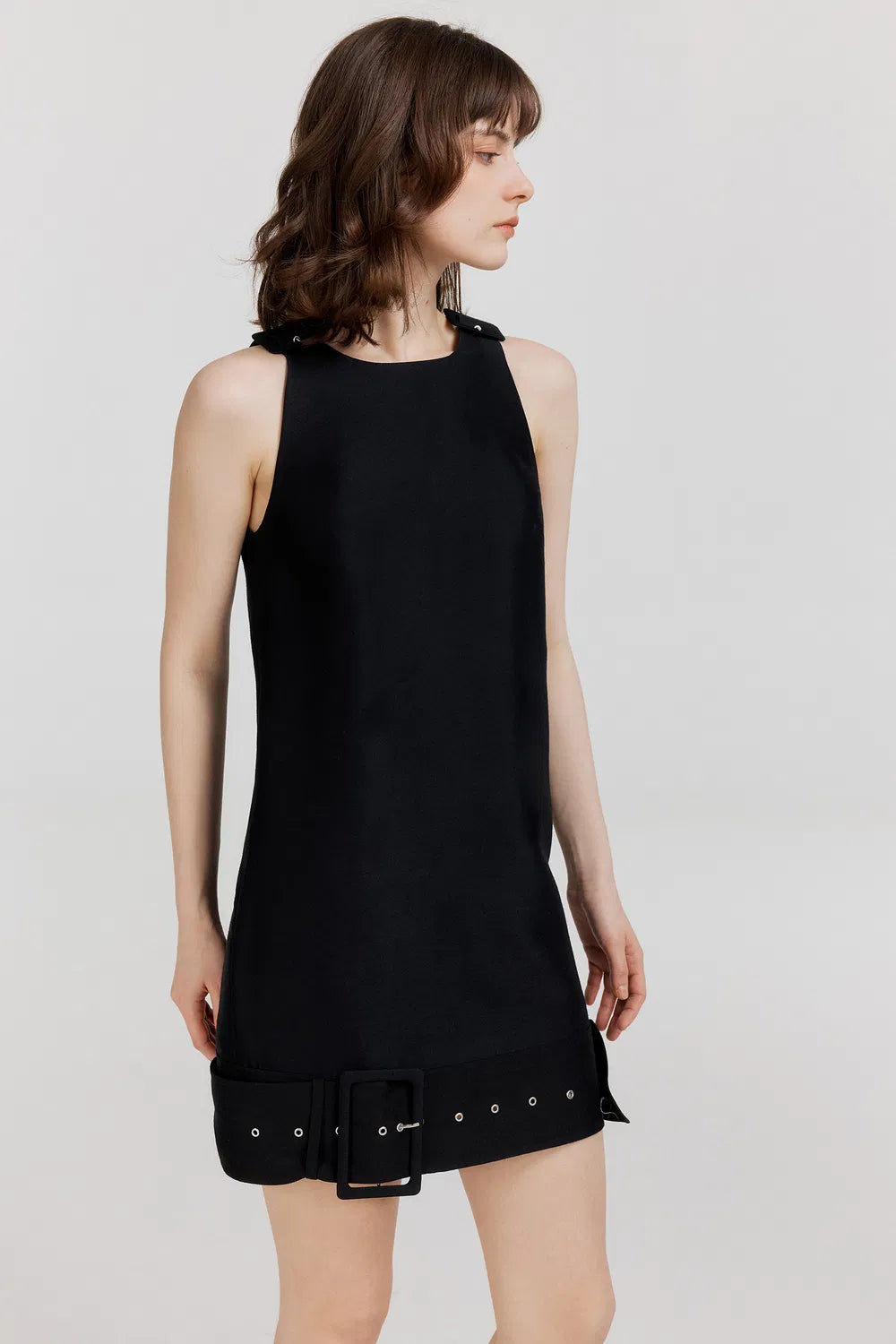 Caspian Buckle Dress in Wool Silk Blend