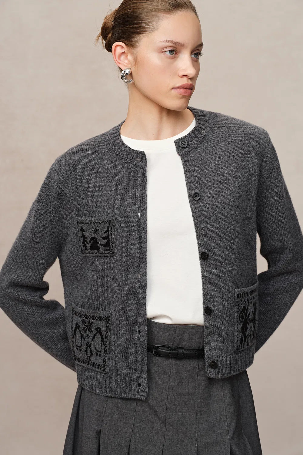 Galop Jacquard Cardigan in Merino-Cashmere Knit