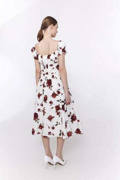 Belle Rose Print Dress in Silk Cotton Blend