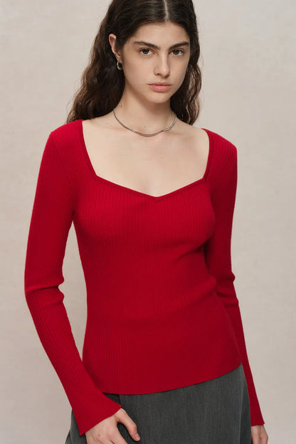 Basic Wool Knit Fitted Sweater