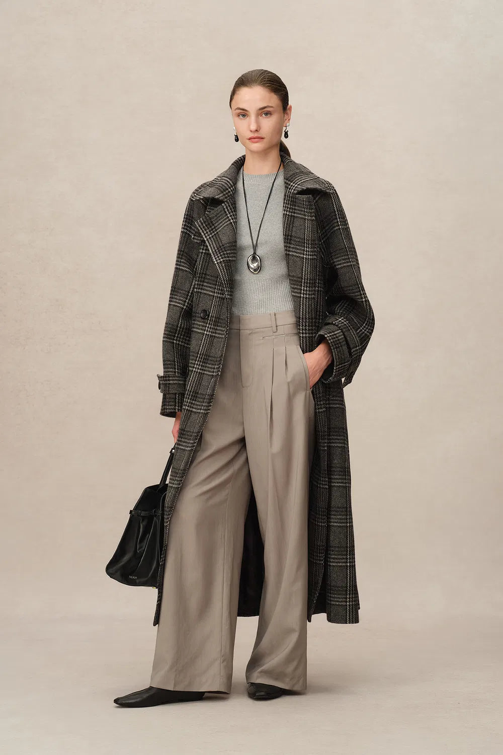 Edit Convertible Funnel Neck Coat in Welsh Checkered Box Wool