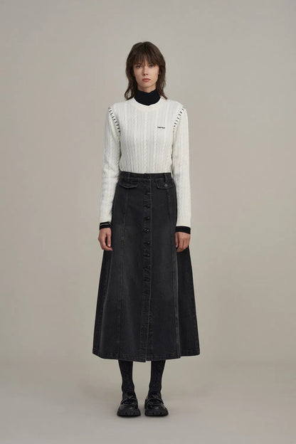 Corrine Midi Skirt in Washed Cotton Denim