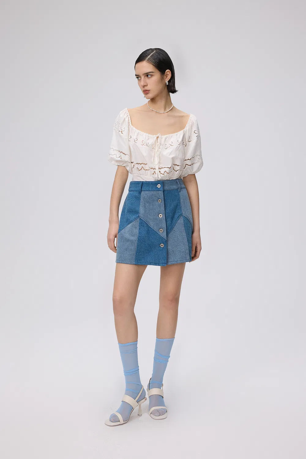 Angie Colorblock Denim Skirt in Tencel Lyocell Blend