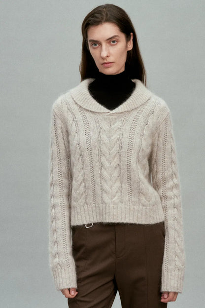 Moon Lapel Sweater in Kid Mohair-Wool Knit