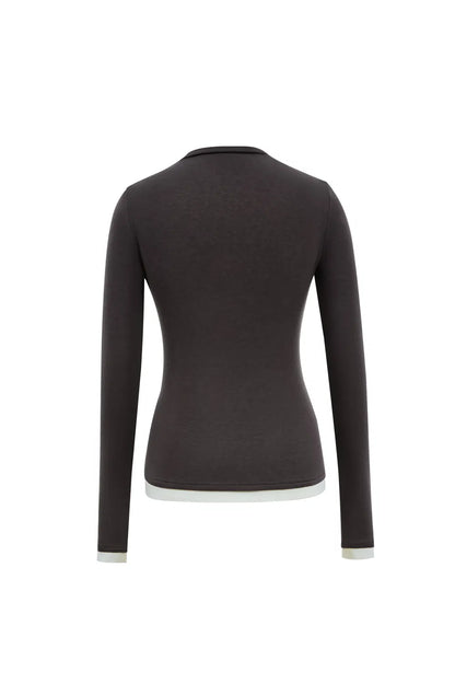 Henley Layered Long Sleeve Top in Tencel-Wool Knit