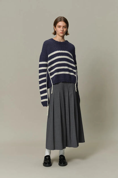 Kirsten Striped Pullover Sweater in Wool Blend Bouclé Knit