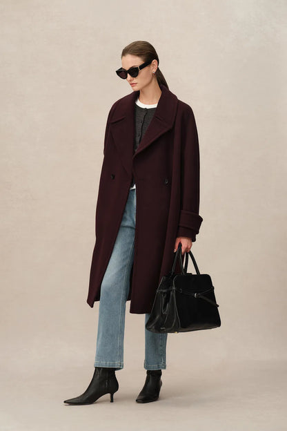 Emma Sailor Collar Oversized Coat in Merino Wool Single-Face Cloth