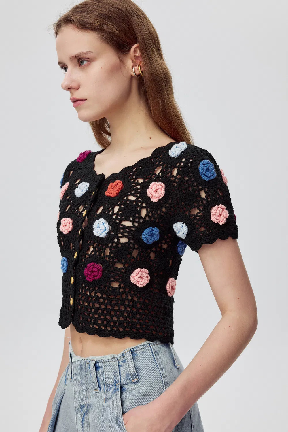 Alice Handcrafted Flora Crochet Top in Cotton Knit