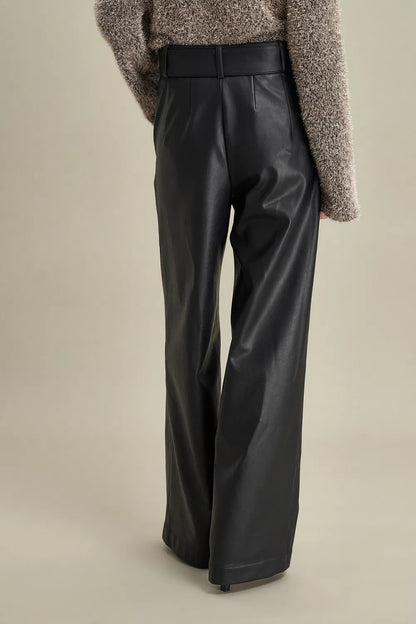 Bitume Belted Straight Leg Baggy Pants in Vegan Leather