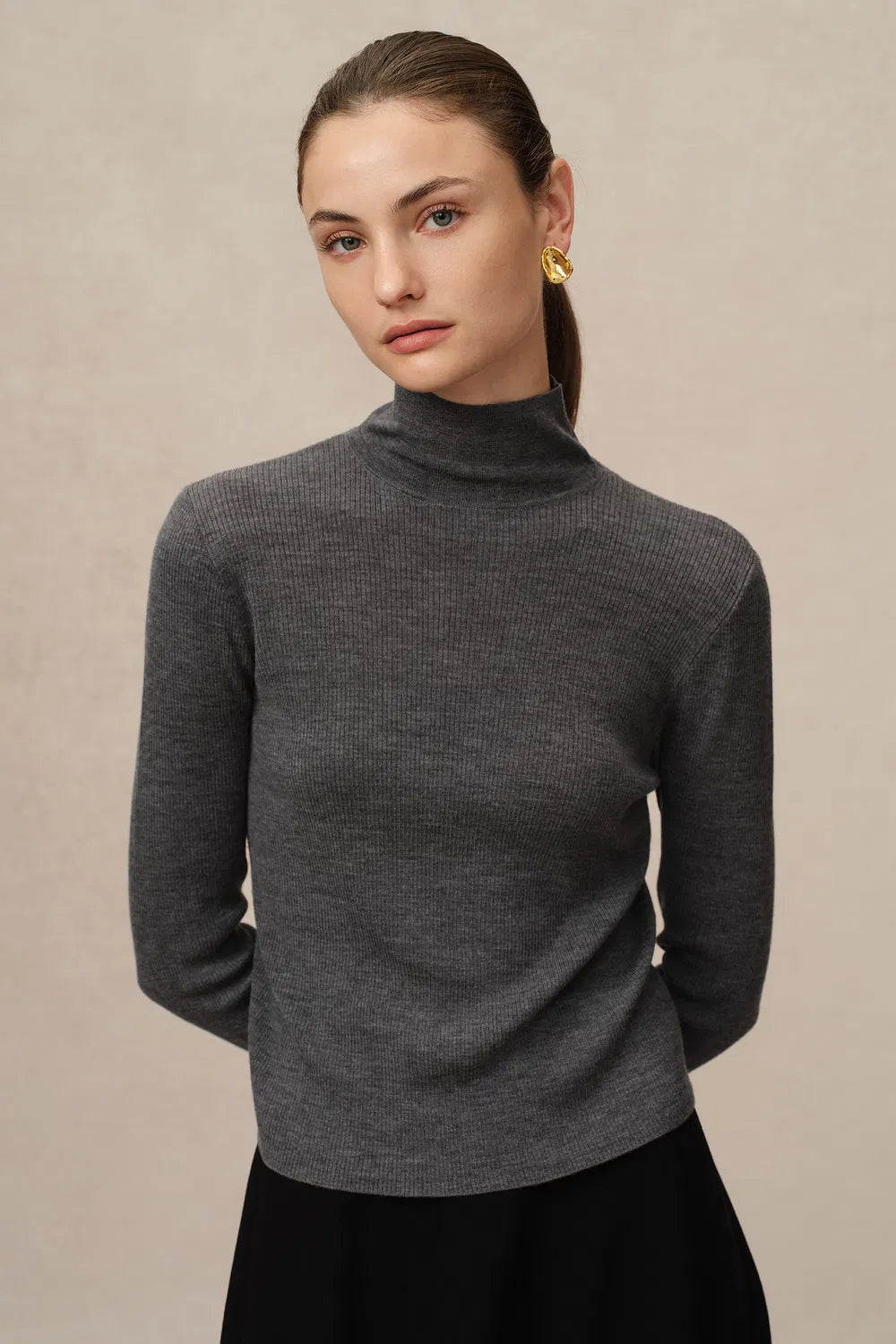 Grace High Neck Fitted Sweater in Ultrafine Merino Wool Knit