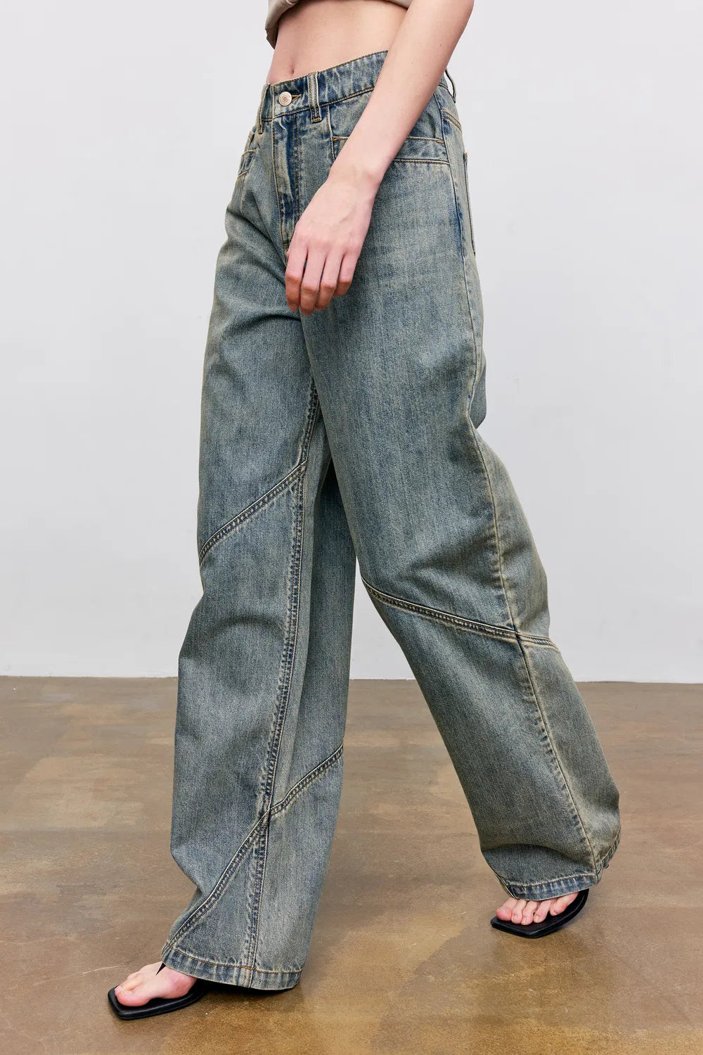 Maya Patchwork Baggy Jeans in Cotton Denim