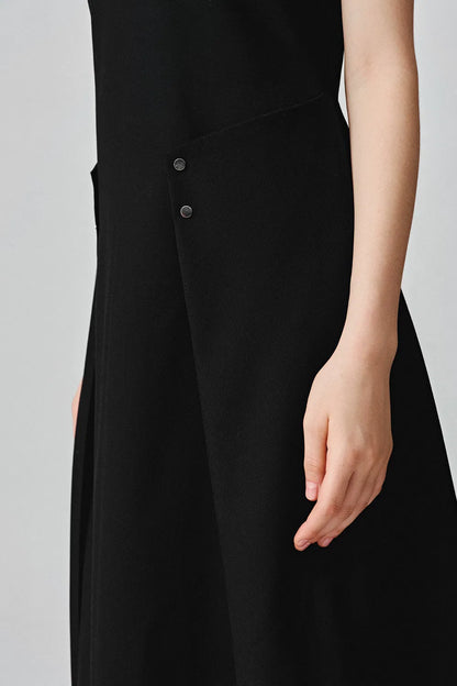 Zaha Pleated A-Line Midi Dress in Wool Blend