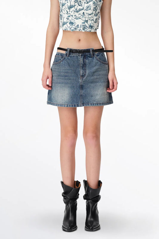 Peekaboo Waist Cutouts Skorts in Cotton Denim