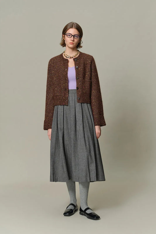 Natalie Knit Cardigan in Wool Speckled Yarn