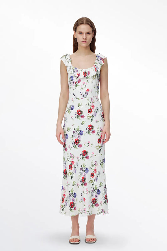 Cici Flora Printed Ruffle Dress in Viscose