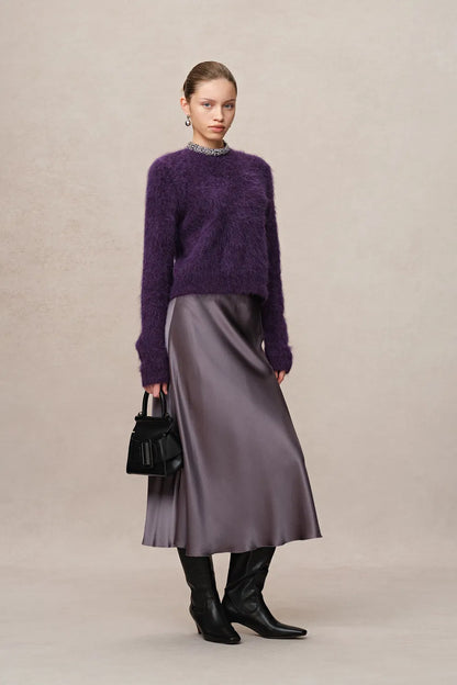 Violet Hand Sewn Crystal Stand Collar Sweater in Alpaca-Mohair Knit