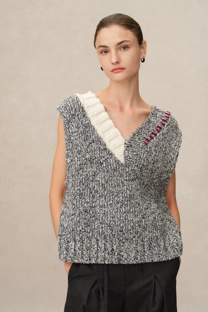 Coco Reversible Knit Vest in Chunky Wool