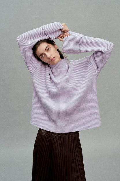 Victoria Mock Neck Sweater in Merino-Cashmere Blend Knit