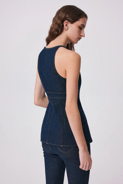 Gus Peplum Vest in Tencel Denim