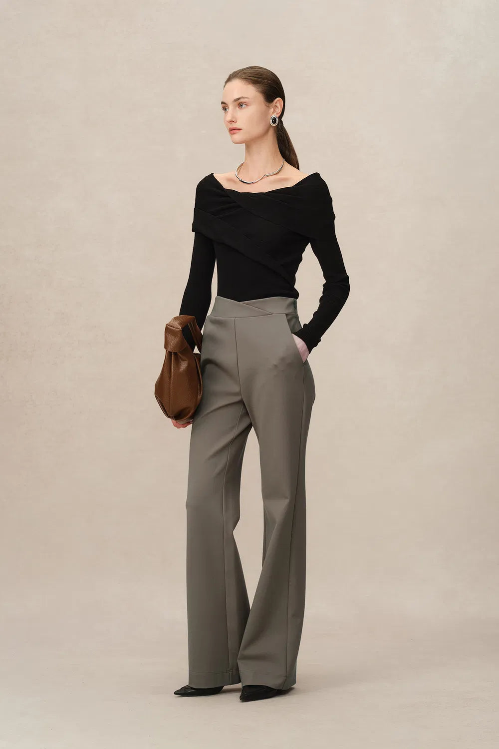 Heather High-Waisted Trousers in High-Stretch Knit